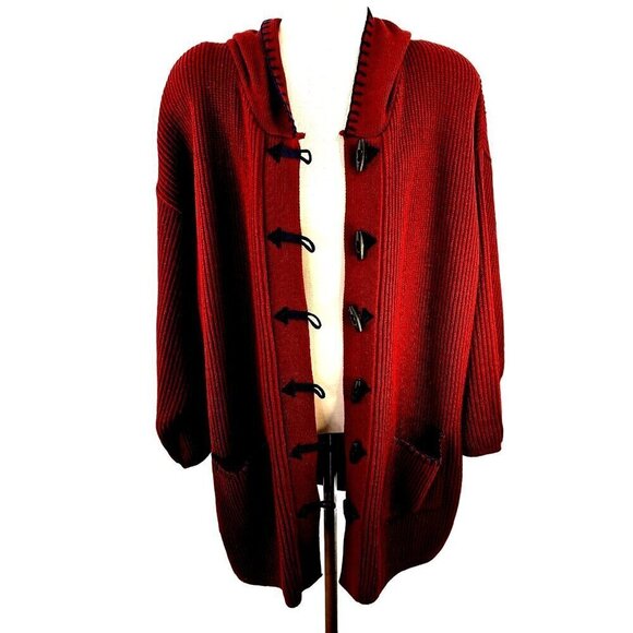 BIB SML Sport Hood Coat Sweater Womens 2X Blue Toggle Close Fuchsia Acrylic Knit - Picture 2 of 12